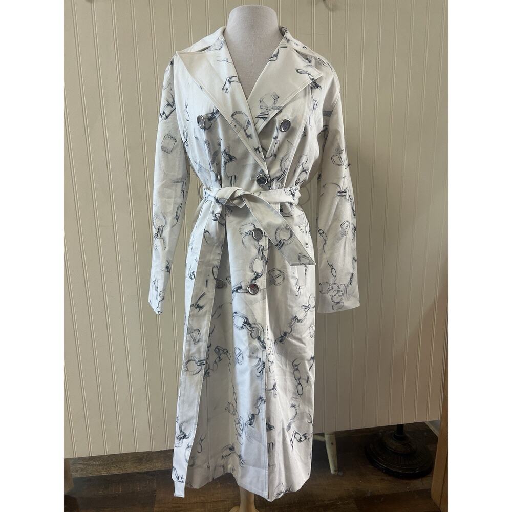 L’agence Venus Trench Coat RARE Fall Sample Size 4 Small Ivory/Grey Faded Chain